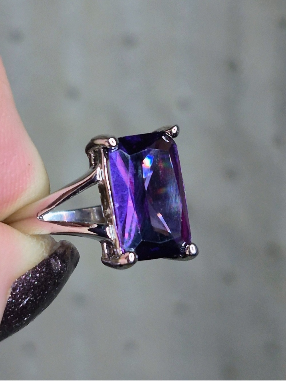 Vintage Mystic Purple Iridescent
Emerald Cut Solitaire Ring - 7.5